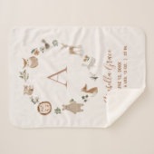 Boho Woodland Animals Script Baby Birth Stats Sherpadecke (Vorderseite (Horizontal))