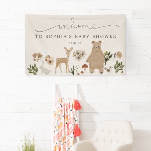 Boho Woodland Baby Dusche Begrüßungsbanner Banner (Insitu)
