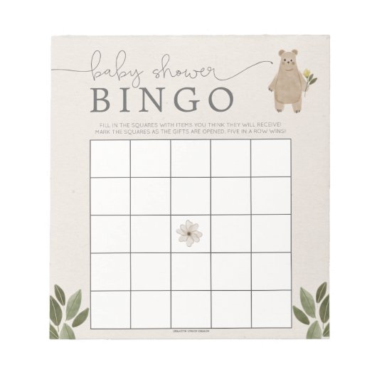 Boho Woodland Baby Shower Bingo 40 Sheets Notizblock (Vorderseite)