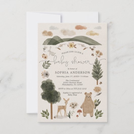 Boho Woodland Baby Shower Einladungskarte Einladung (Vorderseite)