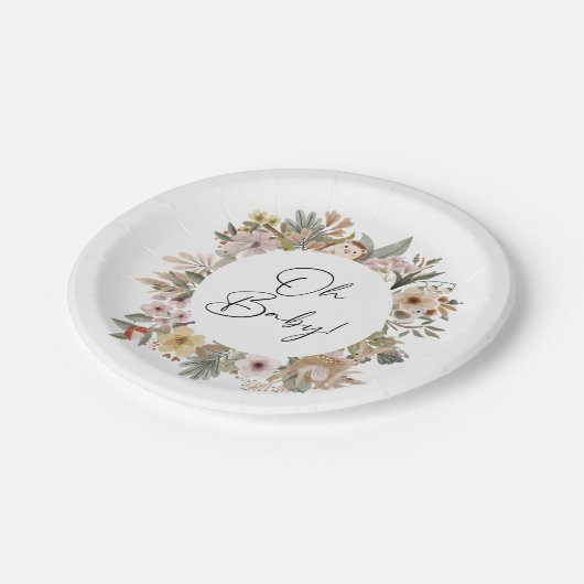 Boho Woodland Baby Shower Paper Plate Pappteller (Schrägansicht)