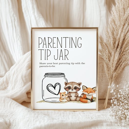 Boho Woodland Baby Shower Parentation Tip Jar Sign Poster