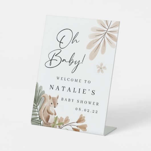 Boho Woodland Baby Shower Pedestal Schild (Vorderseite)