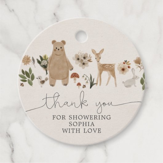 Boho Woodland Babydusche Gefallen Tag Geschenkanhänger (Vorderseite)