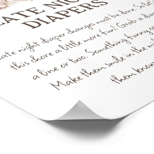 Boho Woodland Babydusche 'Late Night Diaper' Poster (Ecke)