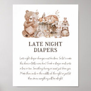Boho Woodland Babydusche 'Late Night Diaper' Poster
