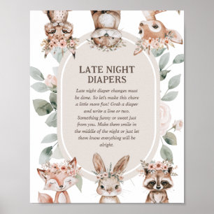 Boho Woodland Babydusche 'Late Night Diaper' Poster