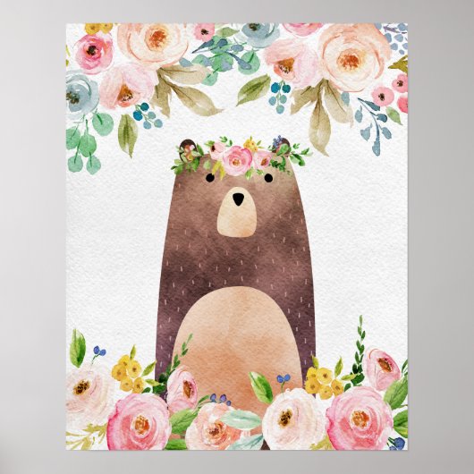 Boho Woodland Bär Kinderzimmer Plakat Kunst, Dicht (Vorne)