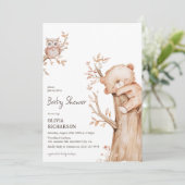 Boho Woodland Bear & Tree Baby Dusche Einladung (Stehend Vorderseite)