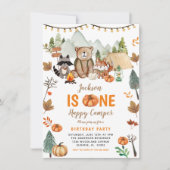 Boho Woodland Bonfire Pumpkin Erster Geburtstag Einladung (Vorderseite)