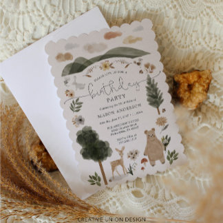 Boho Woodland Boy Birthday Party Einladung