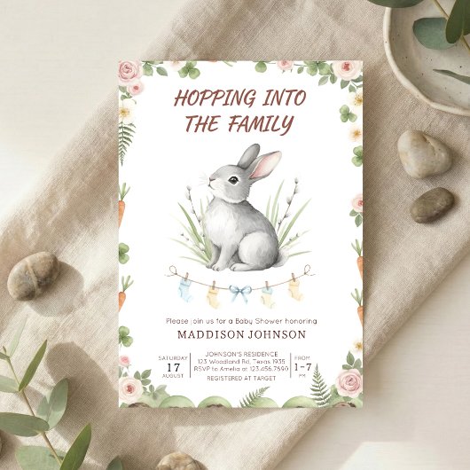 boho woodland bunny greenery baby shower einladung