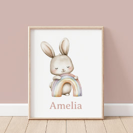 Boho Woodland Bunny Rainbow Kinderzimmer Poster