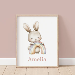 Boho Woodland Bunny Rainbow Kinderzimmer Poster