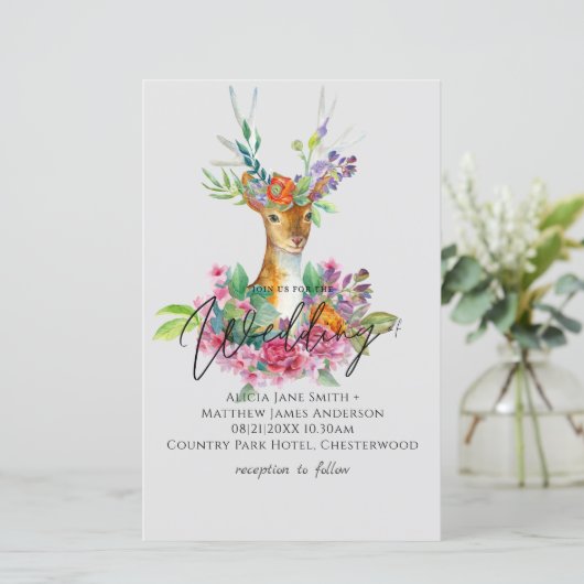 Boho Woodland Deer Floral Budget Wedites (Stehend Vorderseite)