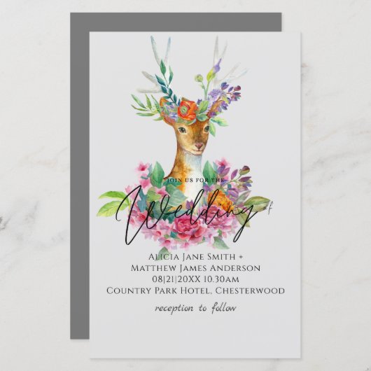 Boho Woodland Deer Floral Budget Wedites (Vorne/Hinten)