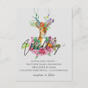 Boho Woodland Deer Floral Budget Wedites Postkarte