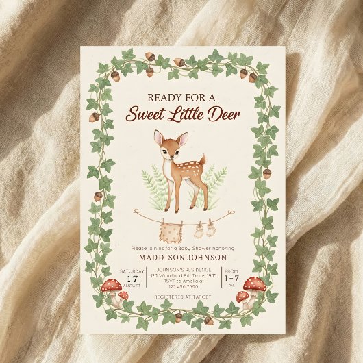 boho woodland deer greenery baby shower einladung