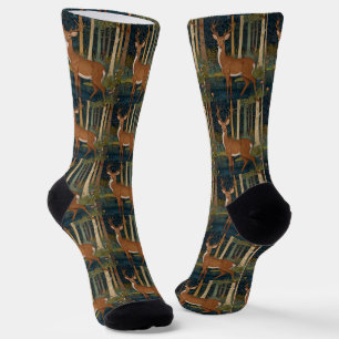 Boho Woodland Deer Print Rustic Forest Green Socken