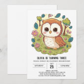 Boho Woodland Digital Owl Geburtstag Einladung (Vorne/Hinten)
