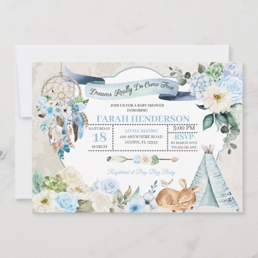 Boho Woodland Dreamcatcher Baby Shower Einladung (Vorderseite)