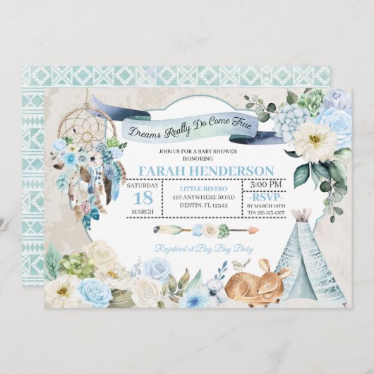 Boho Woodland Dreamcatcher Baby Shower Einladung (Vorne/Hinten)