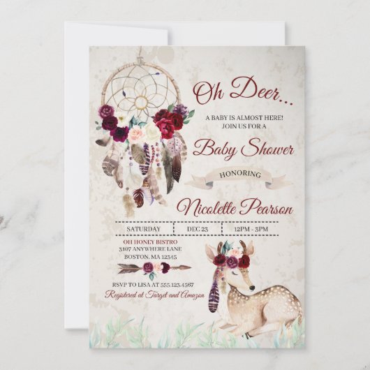 Boho Woodland Dreamcatcher Baby Shower Invitation Einladung (Vorderseite)