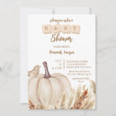 Boho Woodland Fall White Pumpkin Baby Dusche Einladung (Vorderseite)