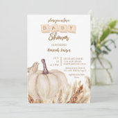Boho Woodland Fall White Pumpkin Baby Dusche Einladung (Stehend Vorderseite)