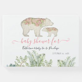 Boho Woodland Floral Bear Fern Foliage Baby Girl Gästebuch