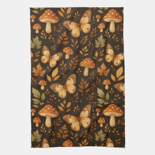 Boho Woodland Foods Mushrooms | Herbstfarben Geschirrtuch (Vertikal)
