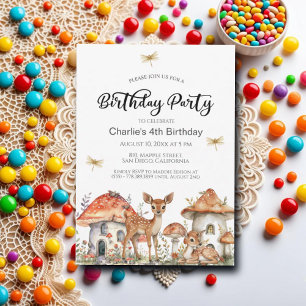 Boho Woodland Forest Animals 4. Geburtstag Party Einladung