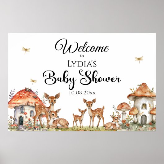 Boho Woodland Forest Animals Baby Dusche Willkomme Poster (Vorne)