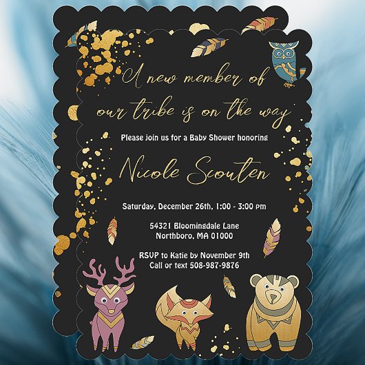 Boho Woodland Forest Animals Metallic Baby Dusche Einladung