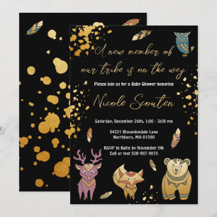 Boho Woodland Forest Animals Metallic Baby Dusche Einladung