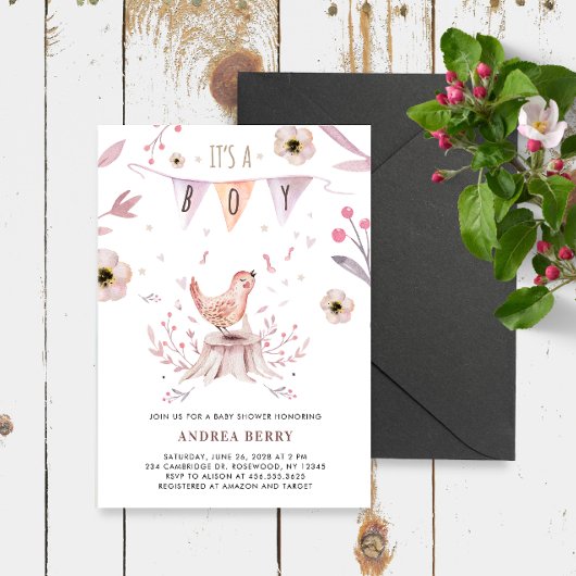 Boho Woodland Forest Bird Baby Dusche Einladung