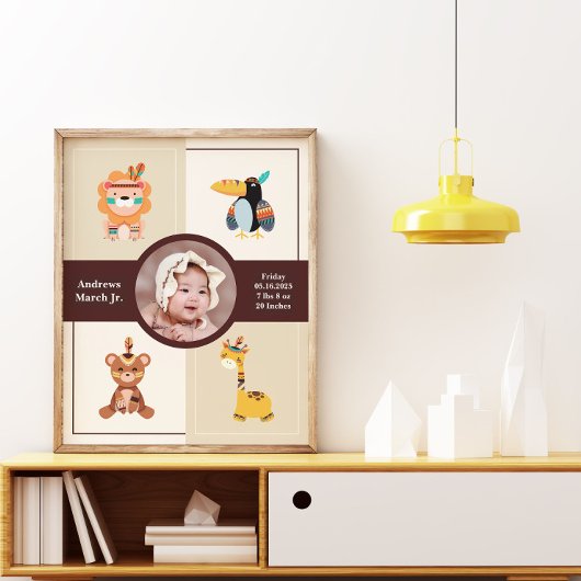 Boho Woodland Foto Geburtsankündigung Neugeborener Poster