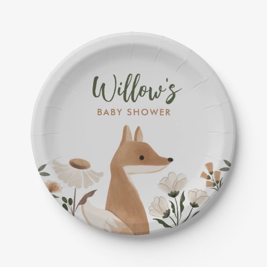 Boho Woodland Fox Babydusche Teller (Vorderseite)