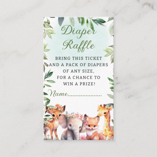 Boho Woodland Greenerals Animals Diaper Raffle Car Begleitkarte (Vorderseite)