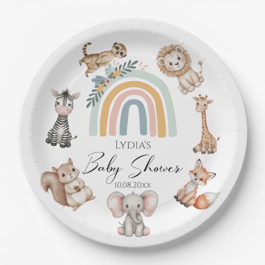 Boho Woodland Jungle Animals Babydusche Pappteller (Vorderseite)