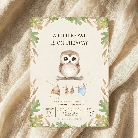 boho woodland owl greenery baby shower einladung