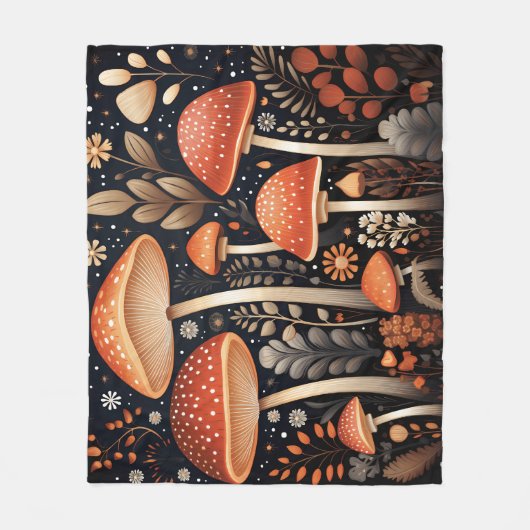 Boho Woodland-Pilzmuster Fleecedecke (Vorderseite)