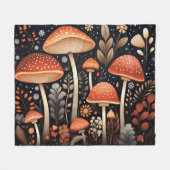 Boho Woodland-Pilzmuster Fleecedecke (Vorderseite (Horizontal))