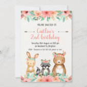 Boho Woodland Tiere zum Geburtstag Einladung (Vorderseite)