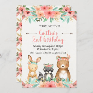 Boho Woodland Tiere zum Geburtstag Einladung