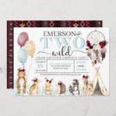 Boho Woodland Two Wild Second Birthday Einladung (Vorne/Hinten)