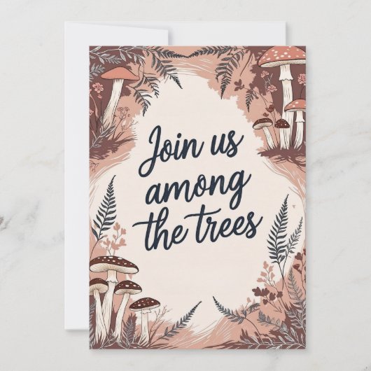 Boho Woodland Wedding Card mit Pilzen & Filmen Einladung (Vorderseite)