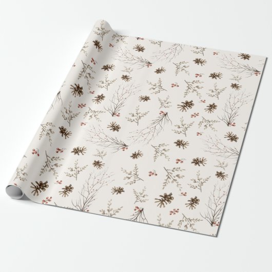 Boho Woodland Winterberry Pattern Geschenkpapier (Ungerollt)