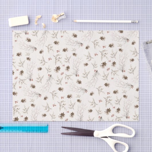 Boho Woodland Winterberry Pattern Seidenpapier (Handwerk)