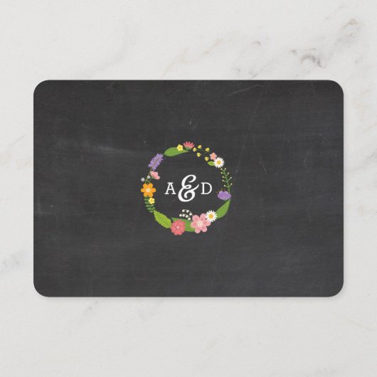 Boho Woodland Wreath auf Chalkboard Wedding Begleitkarte (Rückseite)